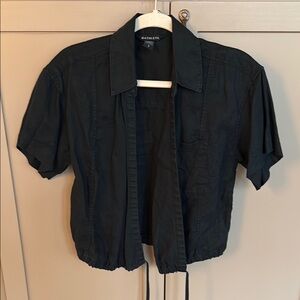 Athleta Playa Linen Black Short Sleeve Wrap Shirt